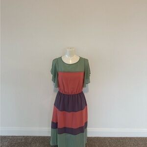 JustFab Green and Orange Midi Dress